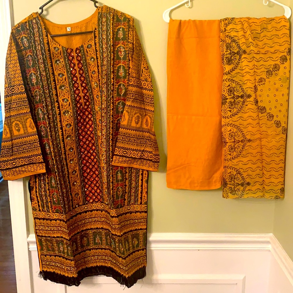 Mustard and Black shalwar kameez suit